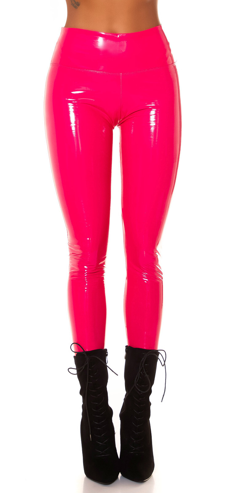 Koucla Highwaist broek wetlook lederlook lak-look damesbroek met rits