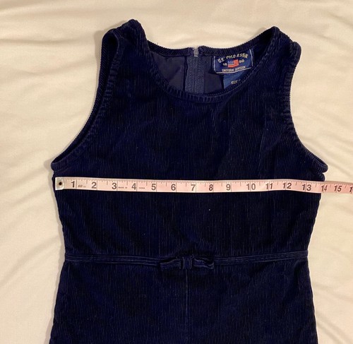 US Polo Assn. Girls TANK DRESS-Velvet Navy Blue Cotton-Zipper-Round Neck-Child 8 - Picture 5 of 7