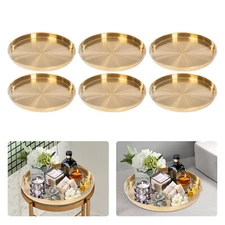 6 Pieces Round Serving Trays Stainless Steel Table Tray Gold Decorative Tray US