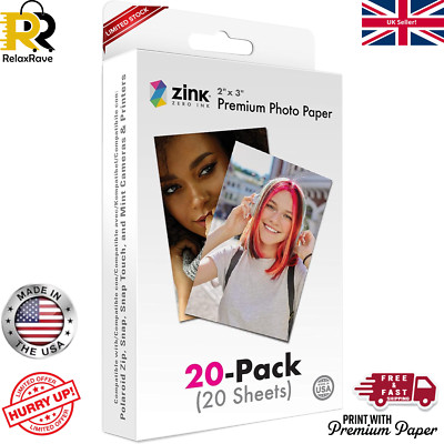 Zink 2''X3'' Premium Fotopapier 20er Pack für Polaroid Snap, Zip Mint Kameras weiß