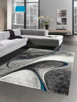 Tapis de salon moderne tapis abstrait en bleu gris - Photo 1/4