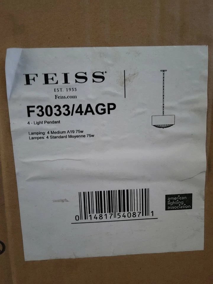 FEISS F3033/4AGP CIELING PENDANT LIGHT FIXTURE 4- LIGHT  IN AGED PEWTER - Image 2 of 4