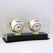 DELUXE ACRYLIC (TWO) DOUBLE BASEBALL with GOLD GLOVES DISPLAY CASE