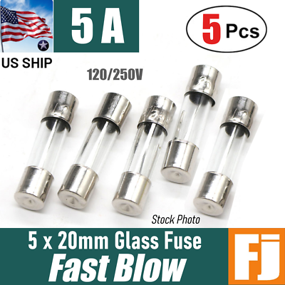 #ad 5 Pcs Fast Blow Fuse 5A 250V Glass Fuses 5 x 20 mm 5 amp US Ship $7.68