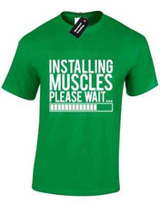 INSTALLING MUSCLES MENS T SHIRT GYMWEAR MMA BRO LIFT SARCASM EQUIPMENT FUNNY