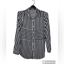 Women  s Long Sleeve Stripped Button Down Shirt Medium