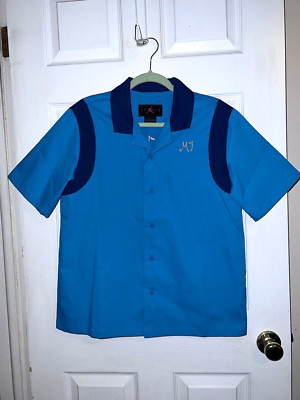 NIKE AIR JORDAN Shirt Women s Flight Club Button Up Aquatone DZ3340-483 Sz S