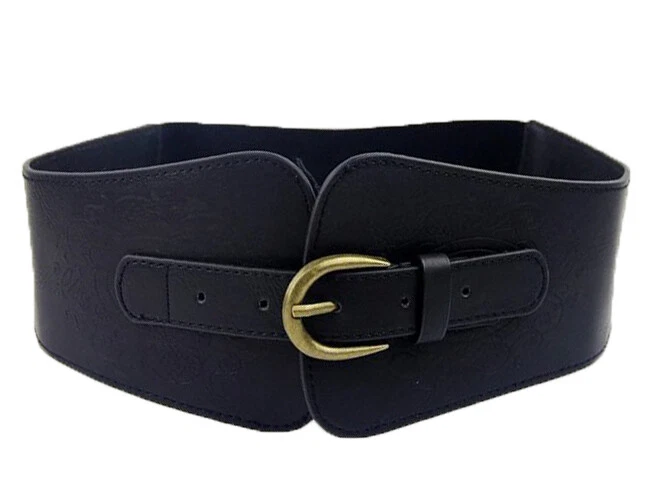 Super Wide Ladies Women Faux Leather Flower Elastic Stretchy Corset Cinch Belt