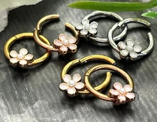 1pc Enamel Flower Hinged Segment Ring 16g Septum Clicker 316L Surgical Steel 
