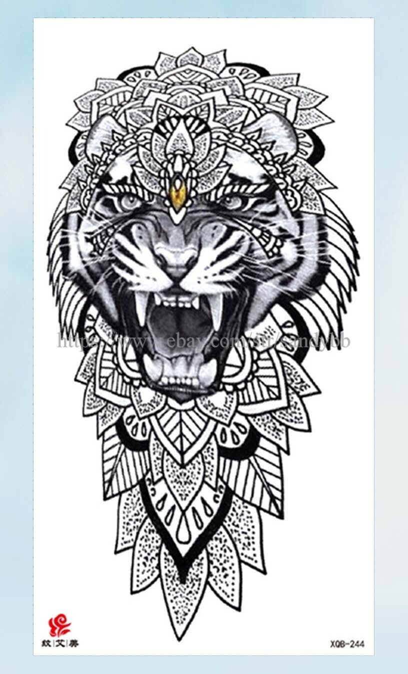 fake realistic tattoos Halloween black tiger totem large 