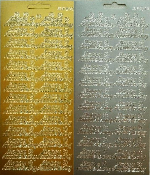 Happy Anniversary Silver Gold Peel Off Sticker Sheet Card Making Crafts