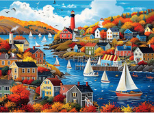 "300-Piece Autumn Town Puzzle Recycled Cardboard Large Piece Jigsaw"