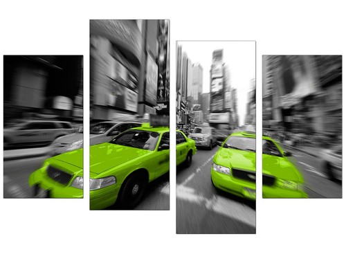 Quadro grande nero bianco verde lime New York tela larghezza 130 cm 4027 - Foto 8 di 9