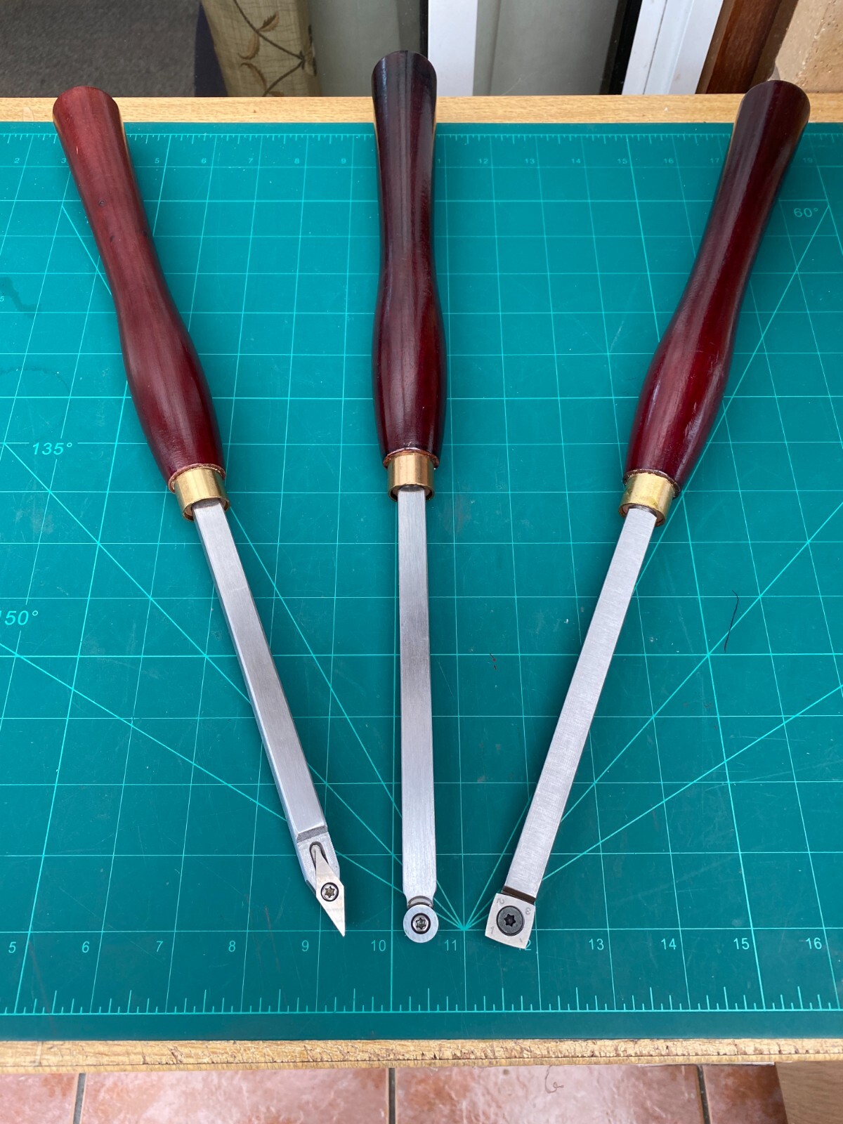Set of 3 Wood Turning Chisels With Wooden Handles and Carbide Inserts