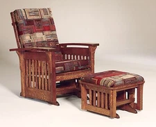 Amish Mission Arts and Crafts Glider Chair Ottoman Stool Bow Arm Slat Solid Wood
