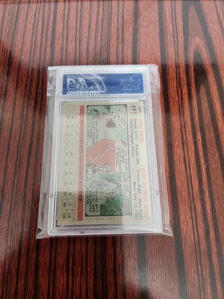 1956 Topps #167 Harry Dorish Orioles PSA 7 Near Mint Gray Back - Image 2 of 2