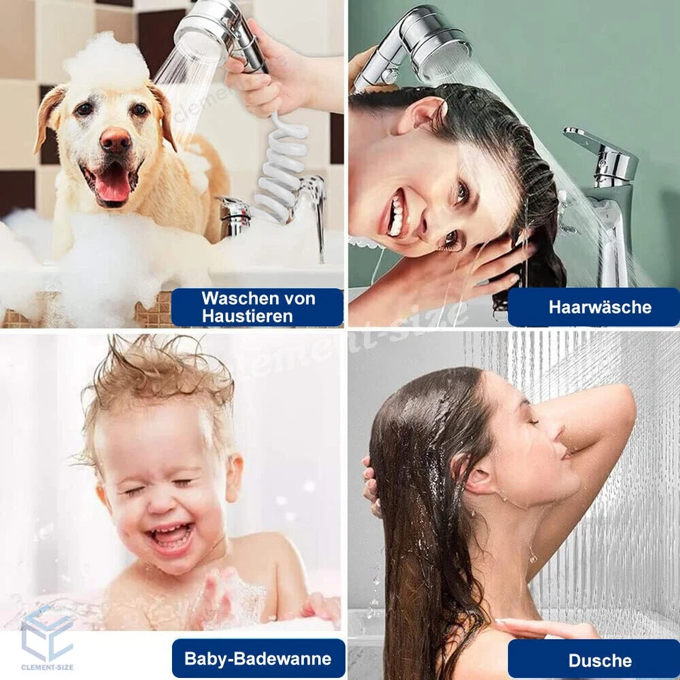 Handbrause für Waschbecken Wasserhahn mit Schlauch Duschkopf Set Wandhalterung - Bild 2 von 4