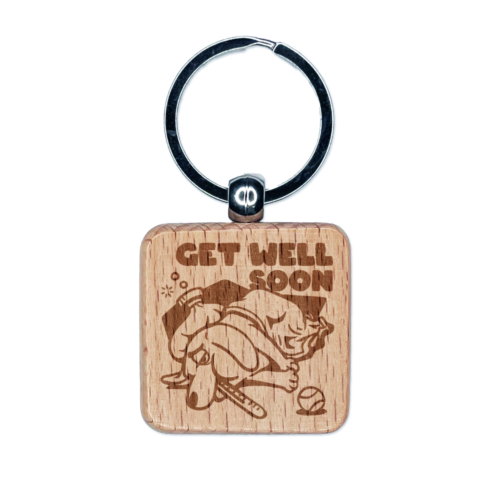 Sick Dog Get Well Soon Engraved Wooden Keychain Pet Charm  