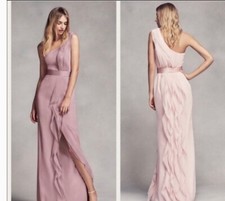 TAILORED - Vera Wang One Shoulder Ruffle Belted Side Slit Maxi Dress - Purple