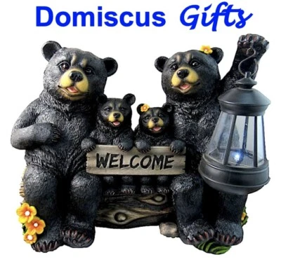 12 1/2" NEW! BEAR FAMILY Welcome Lantern Solar LED Garden COLLECTIBLE Figurine - Image 1 of 4