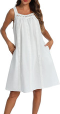 Cotton Nightgowns for Women Sleeveless Tank Night Gown Sleepwear with Pockets