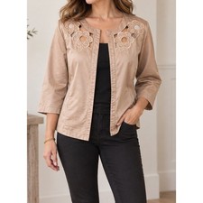 Bob Mackie Wearable Art Peach Floral Embroidered Cutout Jacket Womens S Boho