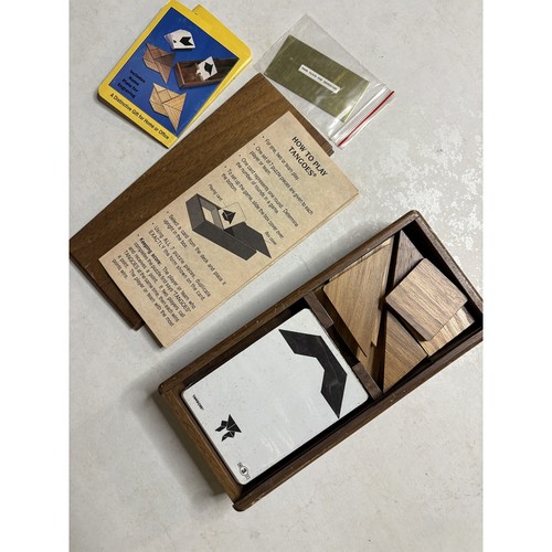 Vintage Tangoes Wooden Puzzle Game Set with Slide Top Box and Challenge Cards
