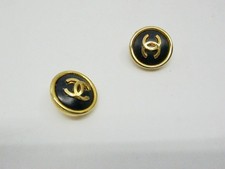 2 Pcs Chanel Buttons Black Gold CC 15 mm Auth...