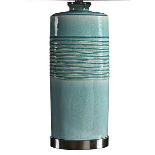 Modern Table Lamp 32" Tall Teal Blue-Green Glaze Oval Shade for Living Room Home - Picture 3 of 3