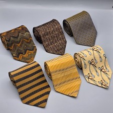 Silk Tie Lot 6pc Gold Brown Green Yellow Blue Earth Tone Geometric Mix