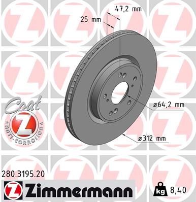 2X Zimmermann Bremsscheibe 280.3195.20 FüR Honda-image