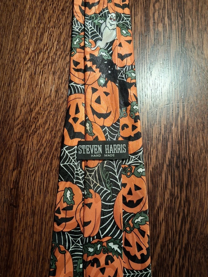 Halloween Tie Steven Harris Pumpkin Jack O Lantern Ghost Witch 60 inch Necktie - Image 3 of 4