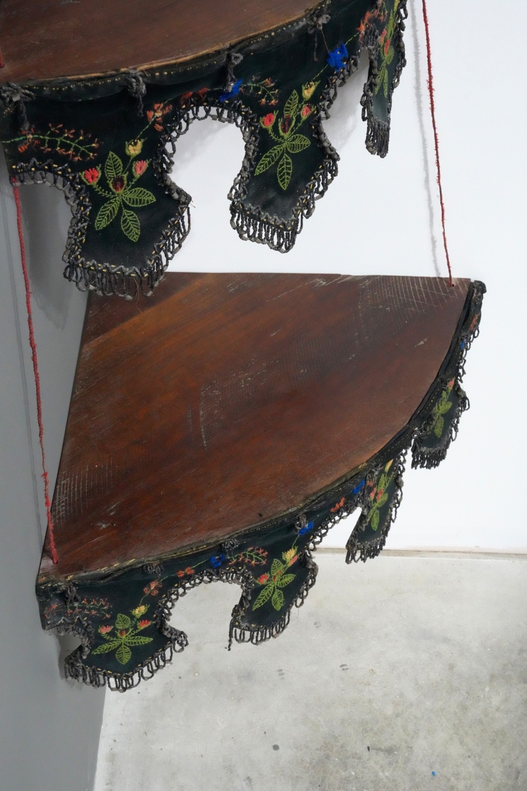 Victorian Antique Walnut Etagere Beaded Fridge hanging corner Display Stand RARE