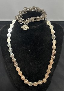 Signed Harley Davidson Bike Chain Necklace Bracelet Silver Tone 18.5” 8.5”