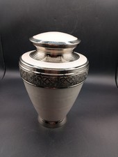 Cremation Ashes Urn New Pearl White Stainless Steel Handmade Trim Adult Size