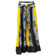 70's Vintage Patchwork Maxi Skirt Matching Belt Mixed Print Floral Checkered