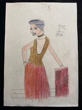 LEE GODIE  drawing and painting on old paper signed stamped vintage