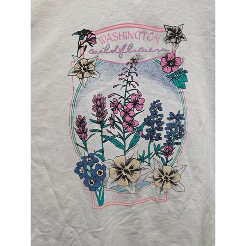 Camisa Vintage Estampado de Prueba Jerzees Washington Wildflowers Gráfico Blanco XL Camiseta - Imagen 2 de 11