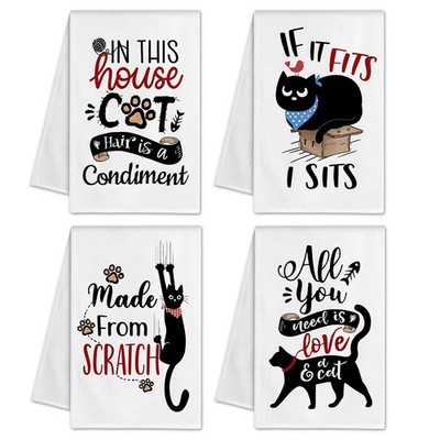 Cat Kitchen Towels Set of 4, Cat Lover Gifts for Mom Women, Cute Funny Dish Tea