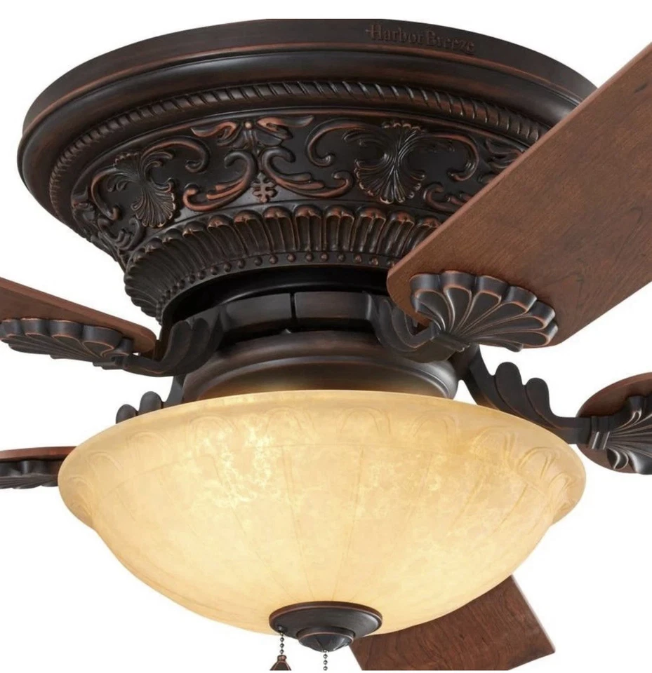 Old World Bronze 52" Ceiling Fan 3-Speed Pull Chain Bowl Light Tuscan Fixture - Image 3 of 4