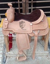 WILD RACE Western Natural Brown Leather Roper Ranch Saddle