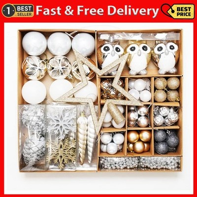 Xmas Ball Ornaments Set for Christmas Tree, Classic Gold-silver-owl-100pcs