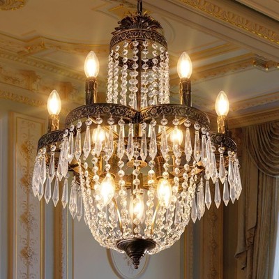 Antique Chandelier 9-Light French Empire Crystal Chandelier,Rustic Farmhouse Fre