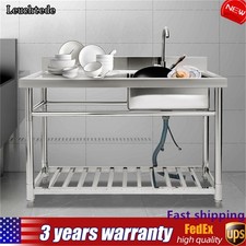 47" Commercial Kitchen Sink Prep Table w/ Faucet Stainless Steel 1 Compartment