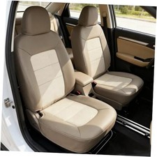 Leather Tan Front Driver Passenger Bottom Lean Back Seat Cover Compatible