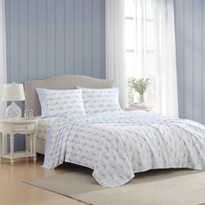 Laura Ashley Queen Size Sheet Set, Crisp Lightweight Cotton Percale Bedding