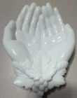 Vintage White Milk Glass Trinket Dish Hands Adorned With Grapes and Leaves