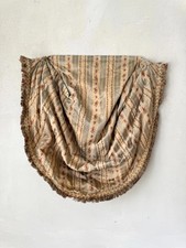 C1890 Antique French Silk Cantonniere Festoon Valance Icy Blue Stripe Floral Dr