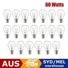 20 x 60W Incandescent Light Globes Bulbs B22 Bayonet Warm White Dimmable Clear