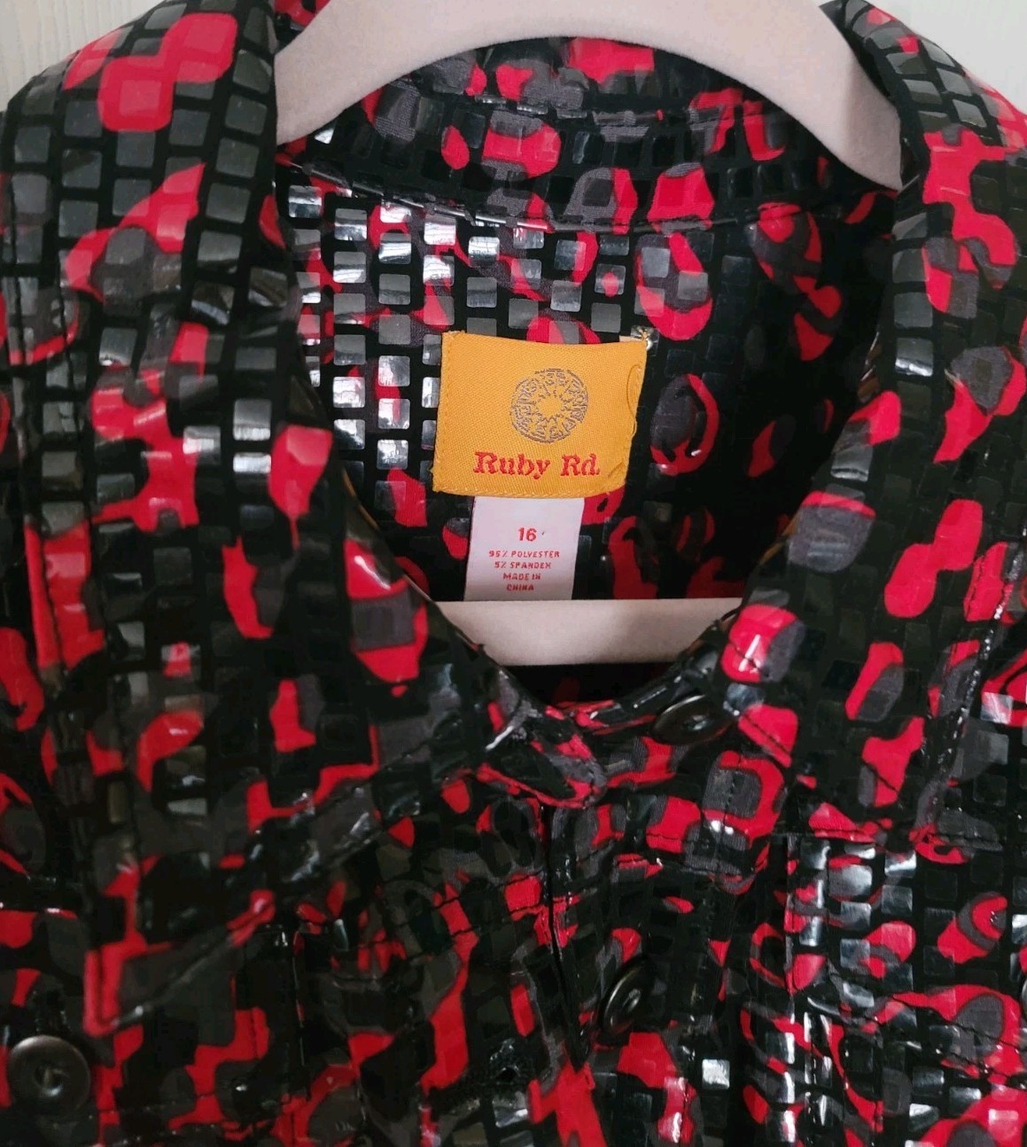 Ruby Rd Size 16 Red Black Statement Jacket Textur… - image 2